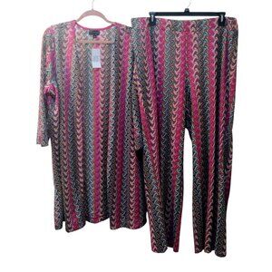 G By Giuliana: 2pc Crochet Lace Cardigan & Pants, 2X, Magenta/Teal/Purple/Gold